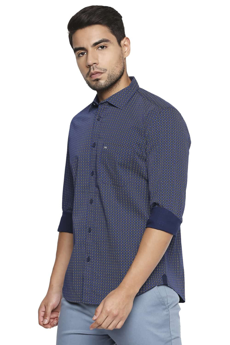 BASICS SLIM FIT WING NAVY PRINTED SHIRT