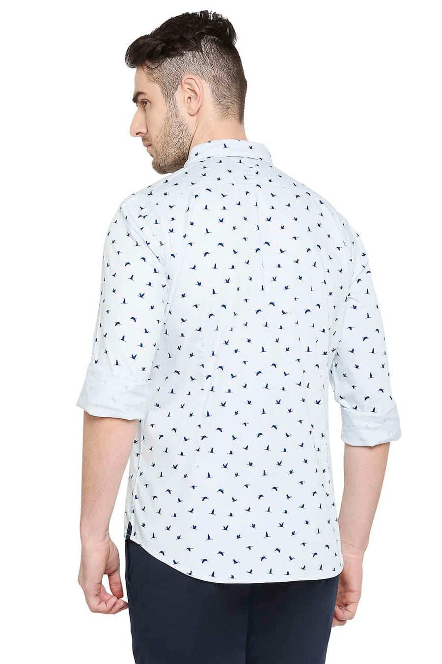 BASICS SLIM FIT ICE GREY PRINTED STRETCH SHIRT