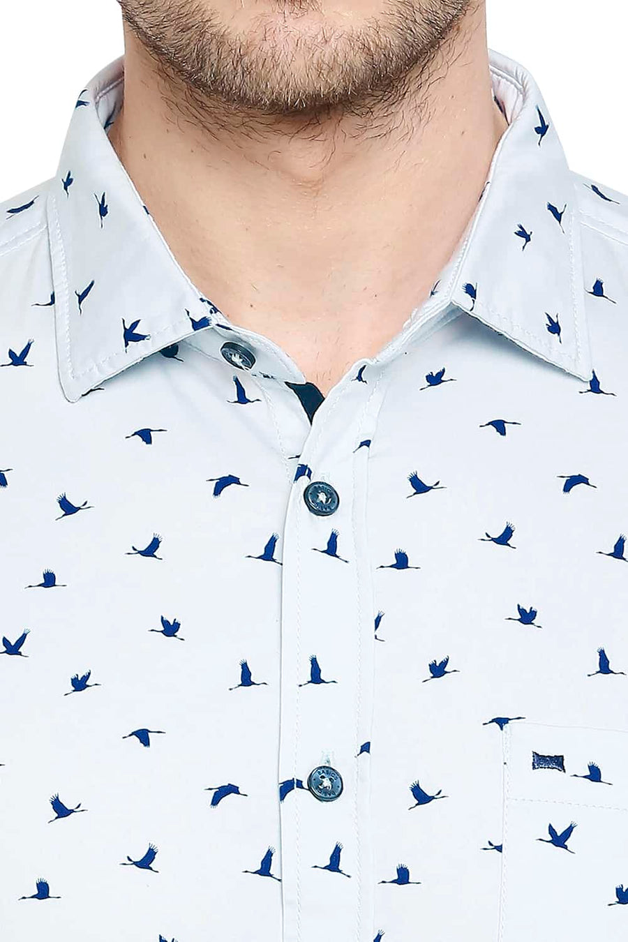 BASICS SLIM FIT ICE GREY PRINTED STRETCH SHIRT