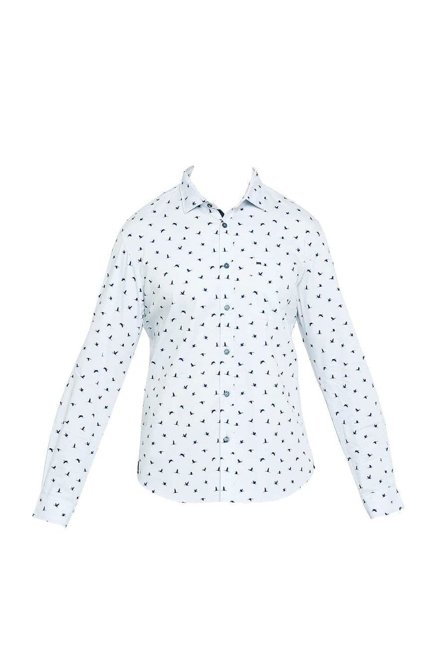 BASICS SLIM FIT ICE GREY PRINTED STRETCH SHIRT