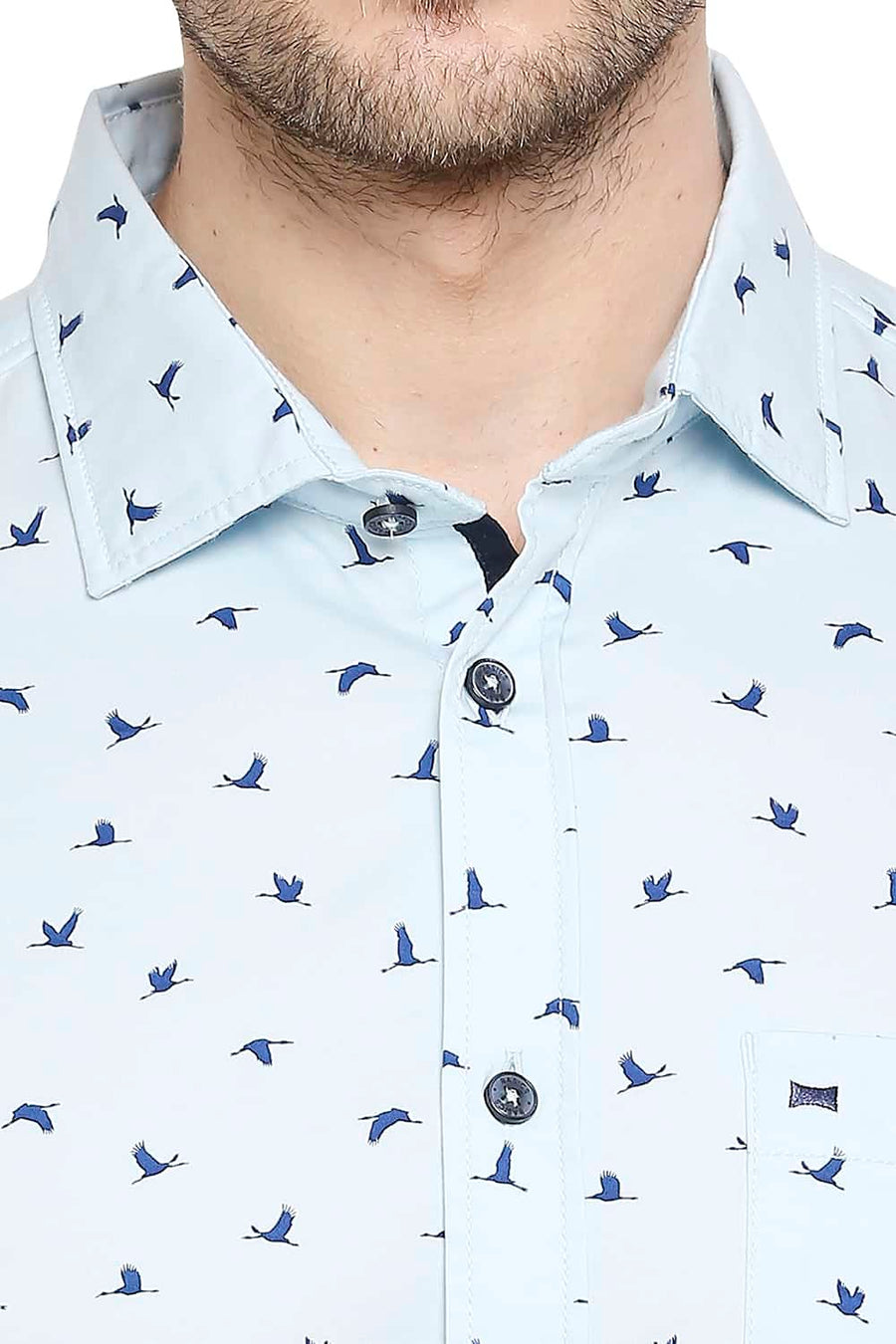 BASICS SLIM FIT CRYSTAL BLUE PRINTED STRETCH SHIRT