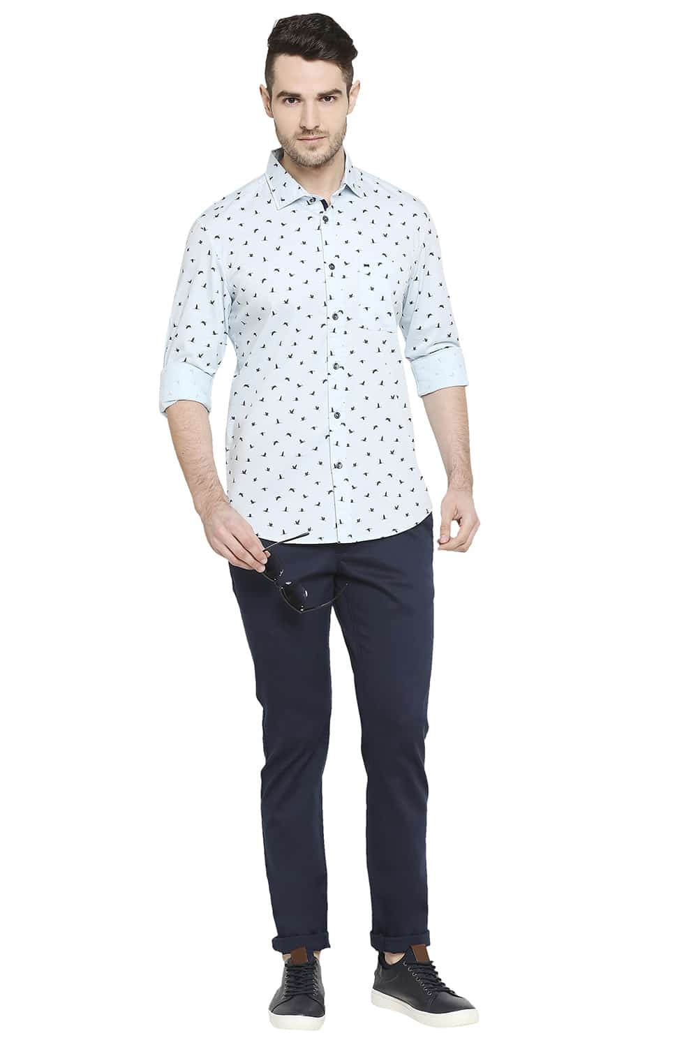 BASICS SLIM FIT PRINTED STRETCH SHIRT