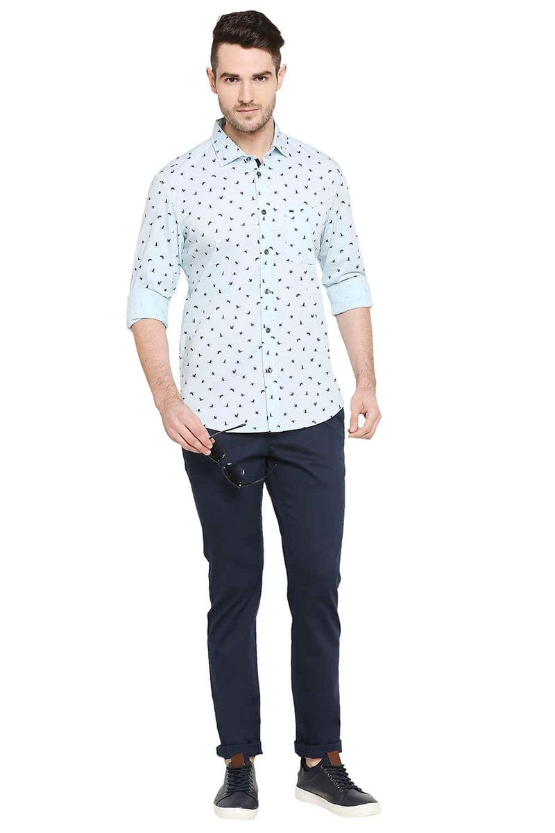 BASICS SLIM FIT PRINTED STRETCH SHIRT