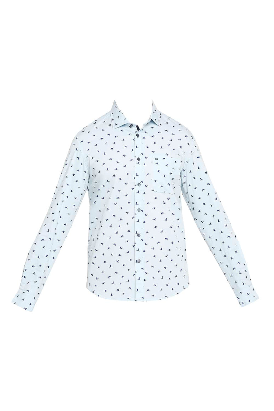 BASICS SLIM FIT CRYSTAL BLUE PRINTED STRETCH SHIRT