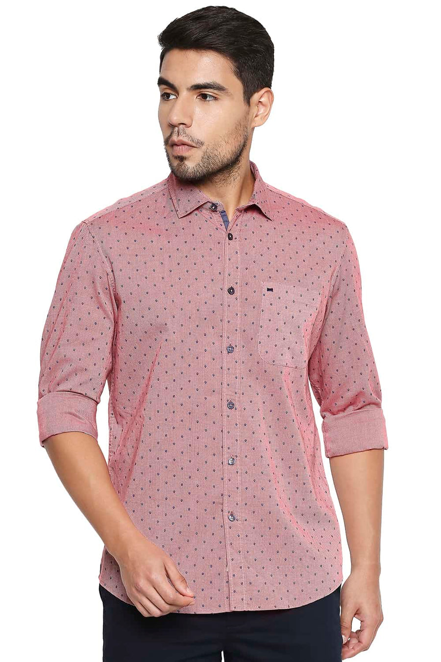 BASICS SLIM FIT MAUVEGLOW RED PRINTED SHIRT
