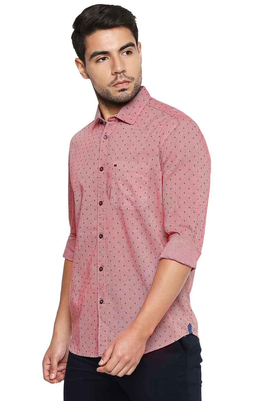 BASICS SLIM FIT MAUVEGLOW RED PRINTED SHIRT