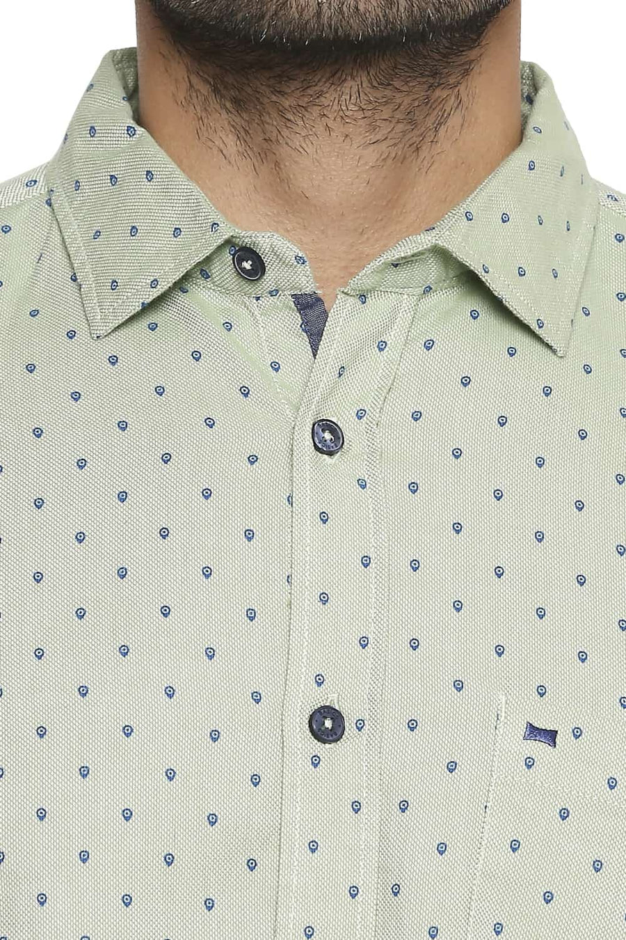 BASICS SLIM FIT GLEAM GREEN PRINTED SHIRT