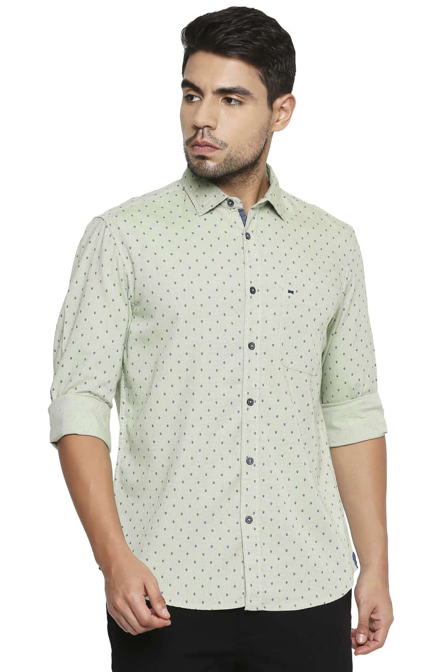 BASICS SLIM FIT GLEAM GREEN PRINTED SHIRT