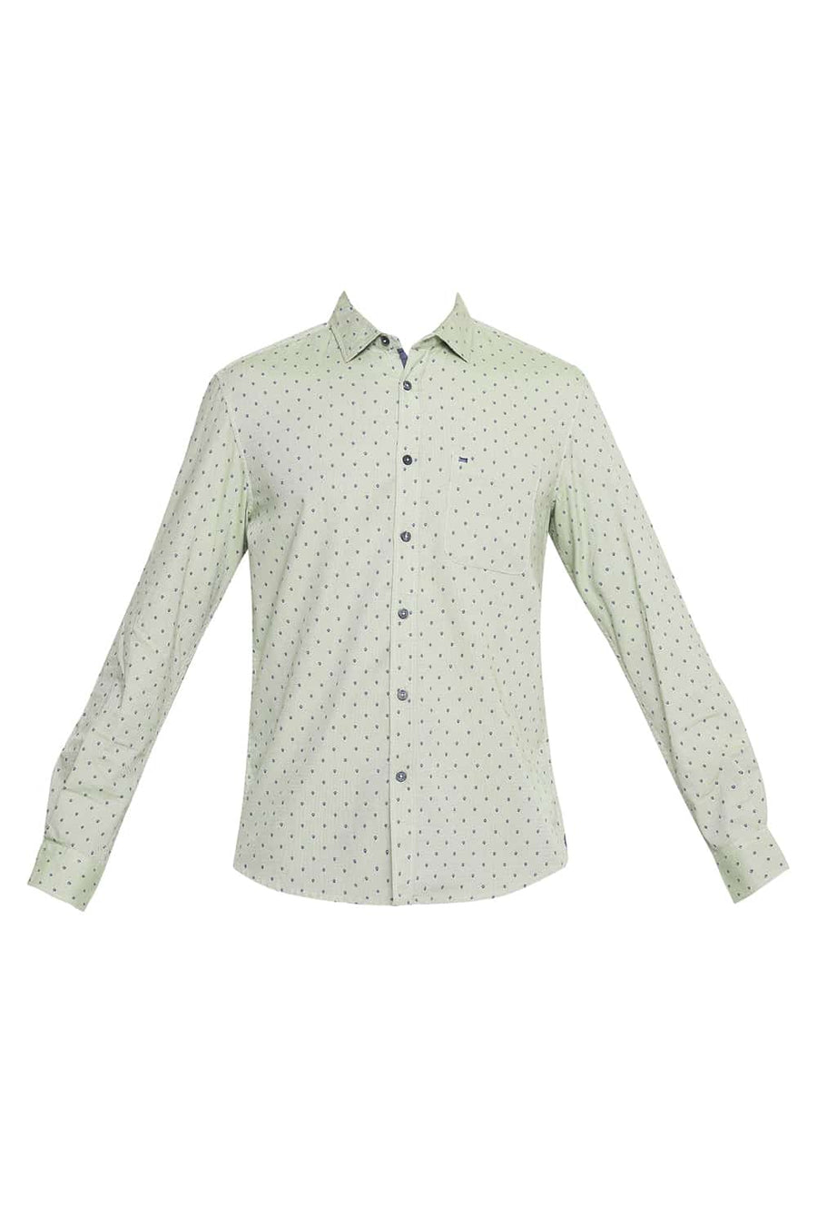 BASICS SLIM FIT GLEAM GREEN PRINTED SHIRT