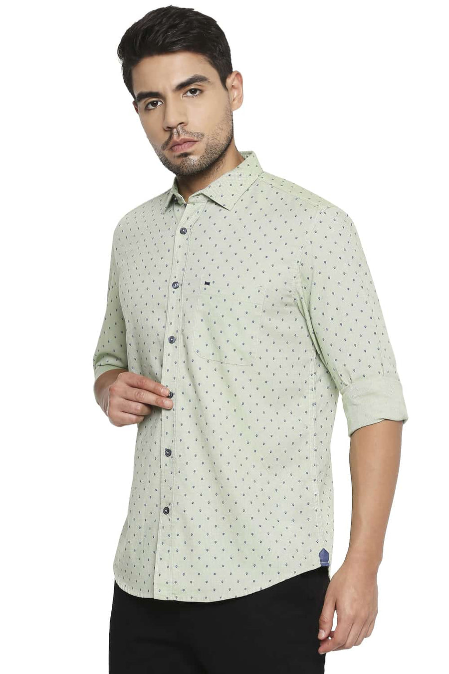 BASICS SLIM FIT GLEAM GREEN PRINTED SHIRT
