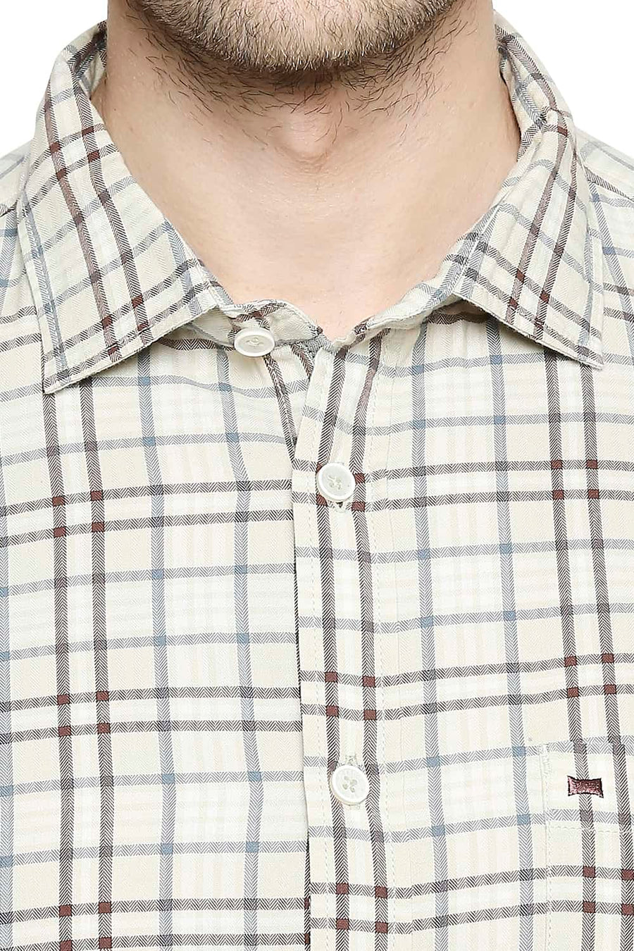 BASICS SLIM FIT OVERCAST BEIGE CHECKS SHIRT