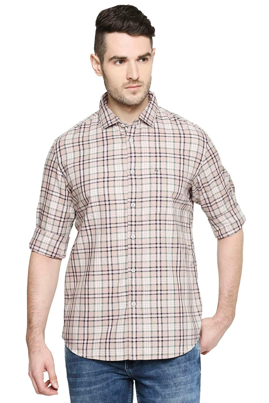 BASICS SLIM FIT ADOBE ROSE CHECKS SHIRT