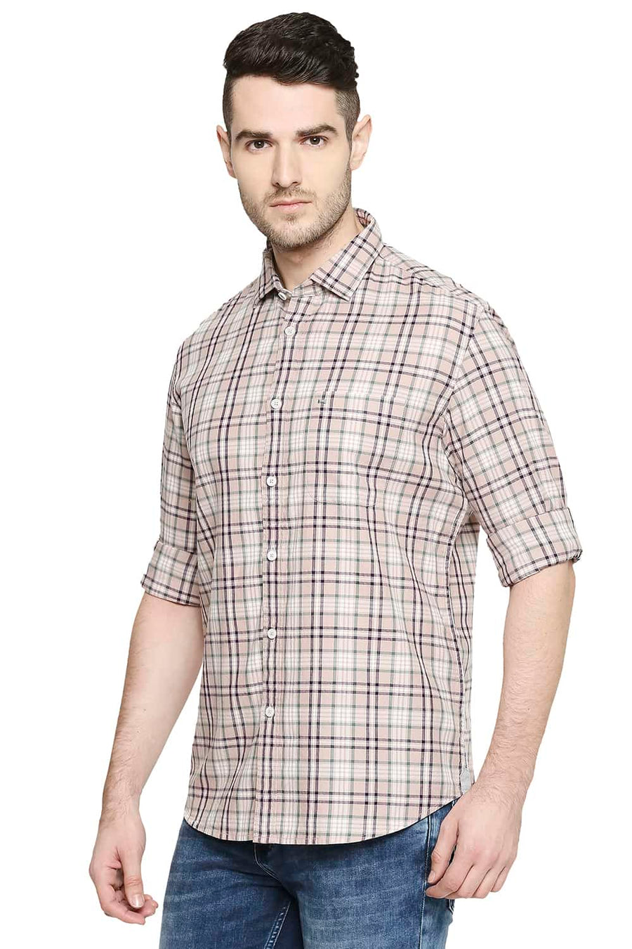 BASICS SLIM FIT ADOBE ROSE CHECKS SHIRT