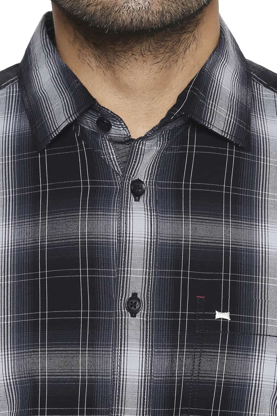 BASICS SLIM FIT PHANTOM BLACK CHECKS SHIRT