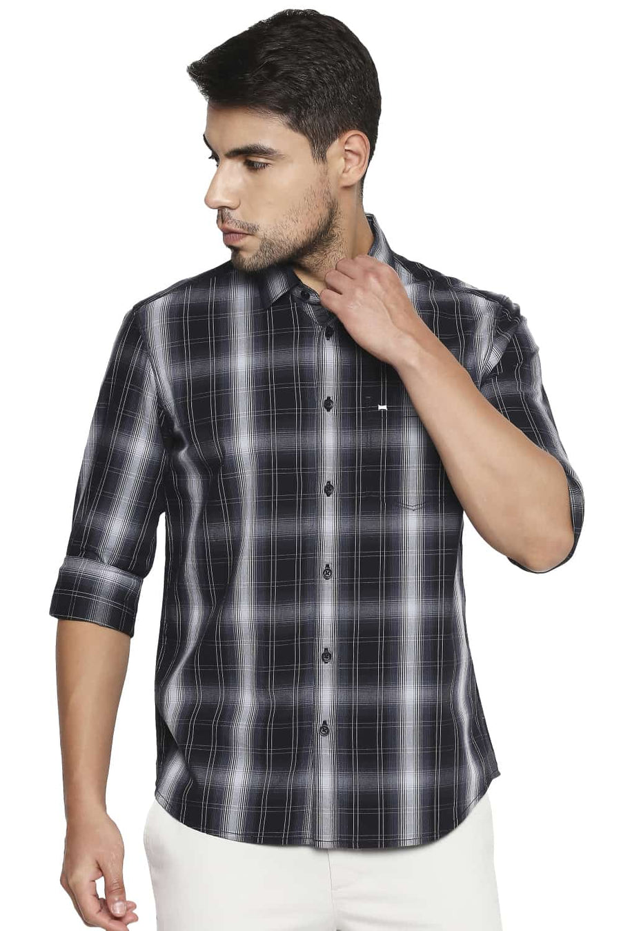 BASICS SLIM FIT PHANTOM BLACK CHECKS SHIRT