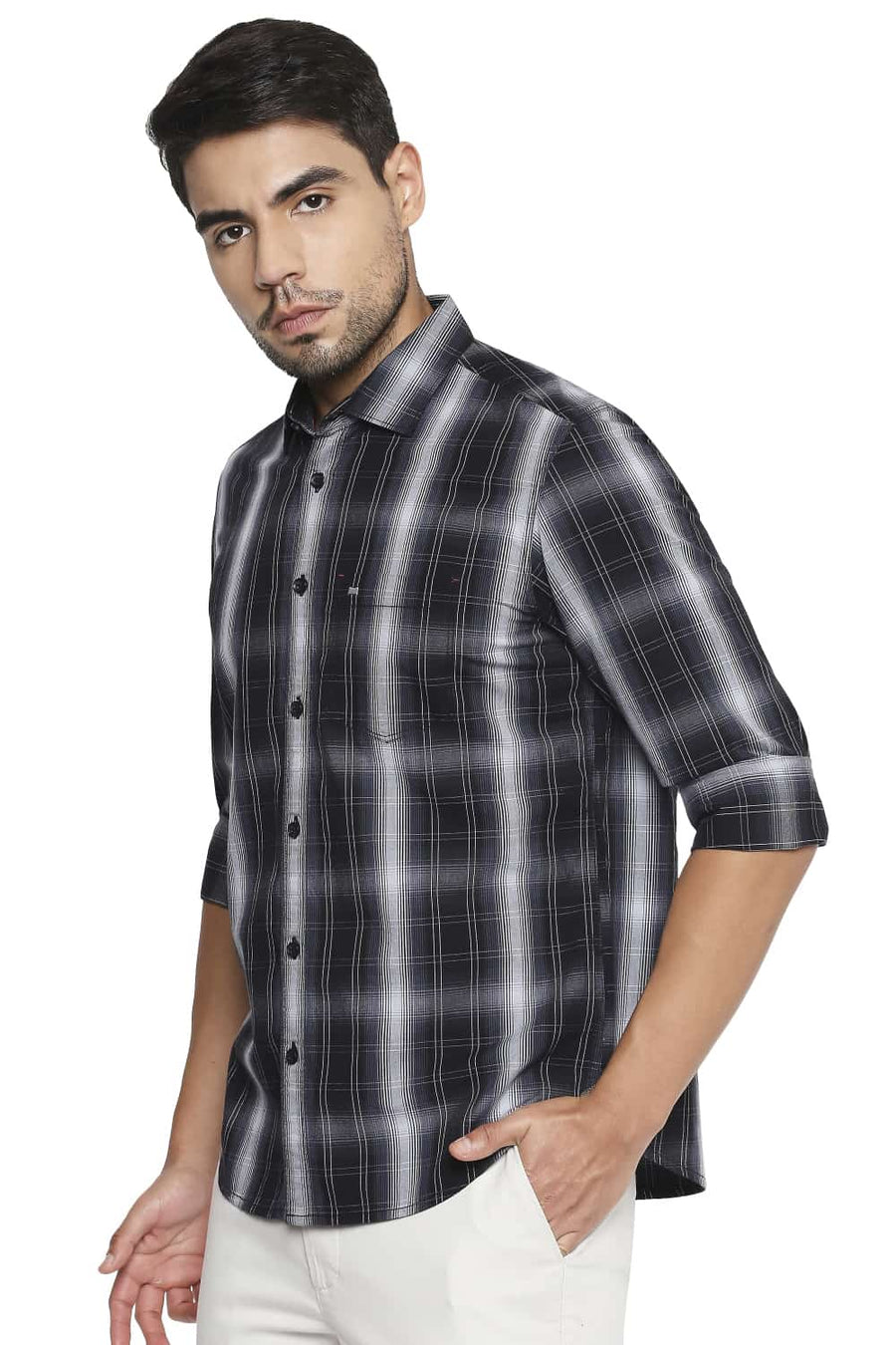 BASICS SLIM FIT PHANTOM BLACK CHECKS SHIRT