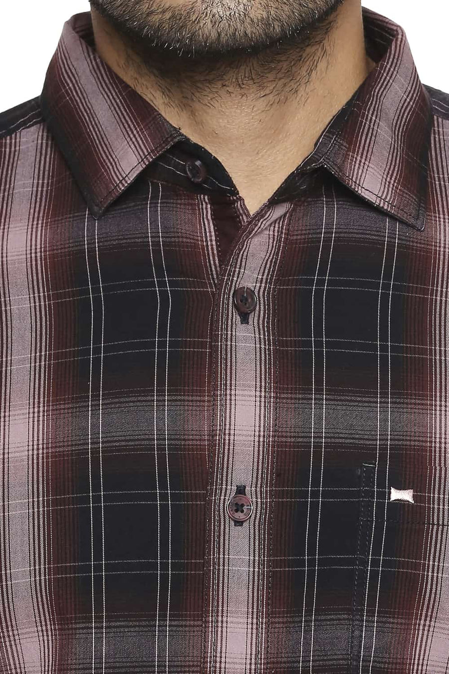 BASICS SLIM FIT RED MAHOGANY CHECKS SHIRT
