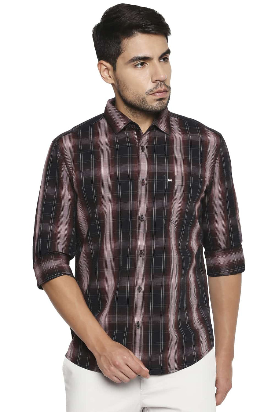 BASICS SLIM FIT RED MAHOGANY CHECKS SHIRT