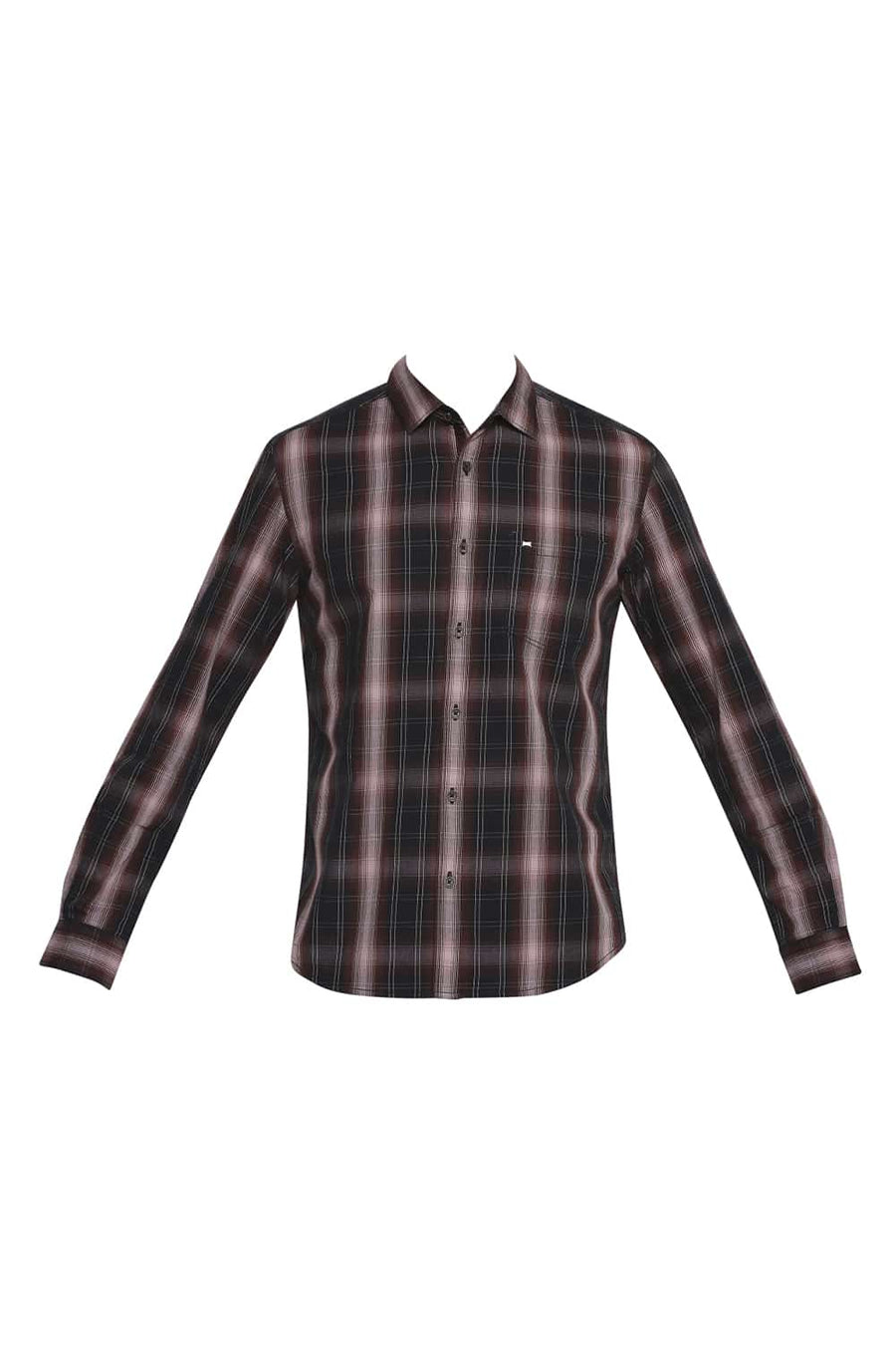 BASICS SLIM FIT RED MAHOGANY CHECKS SHIRT