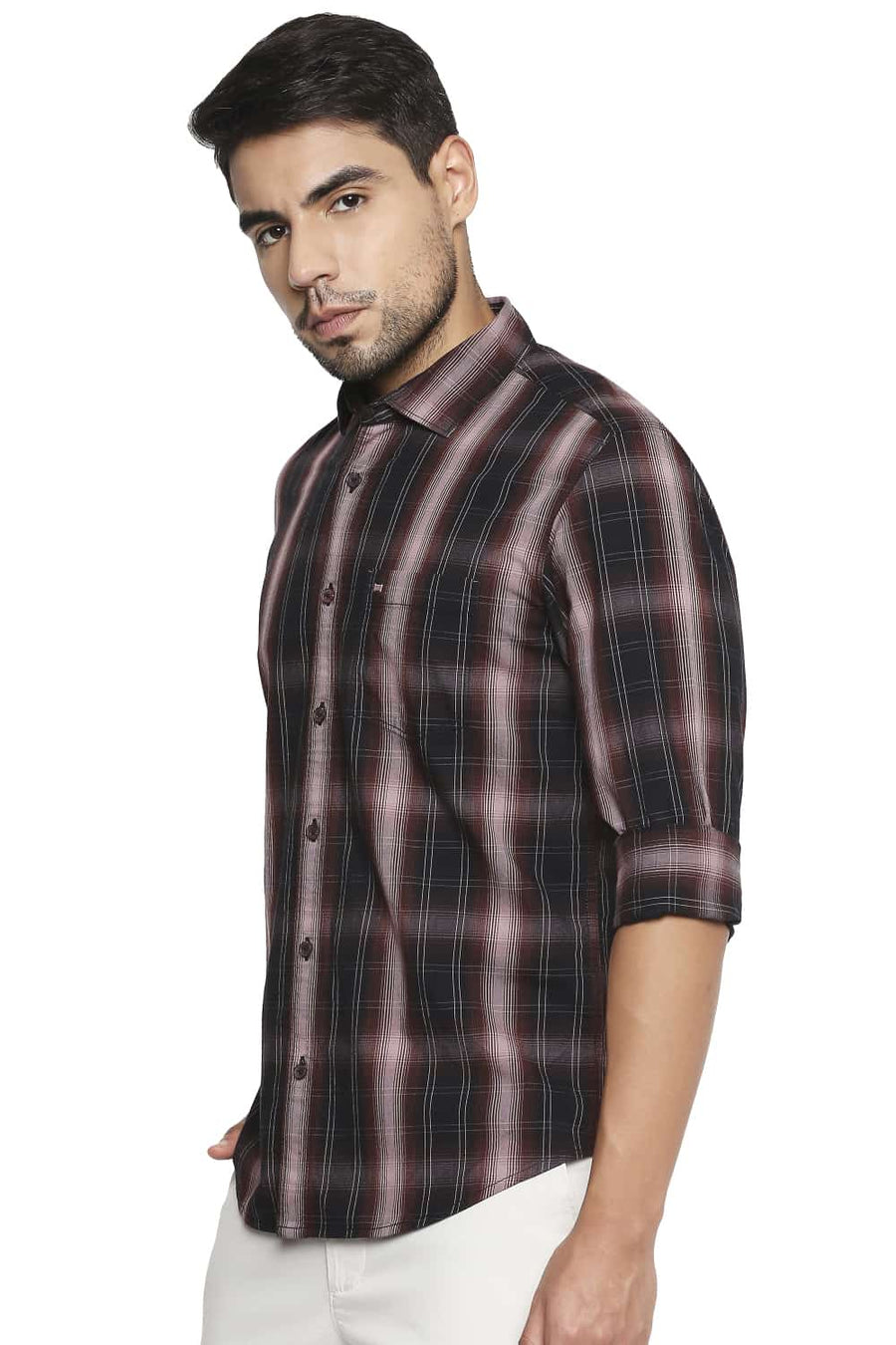 BASICS SLIM FIT RED MAHOGANY CHECKS SHIRT