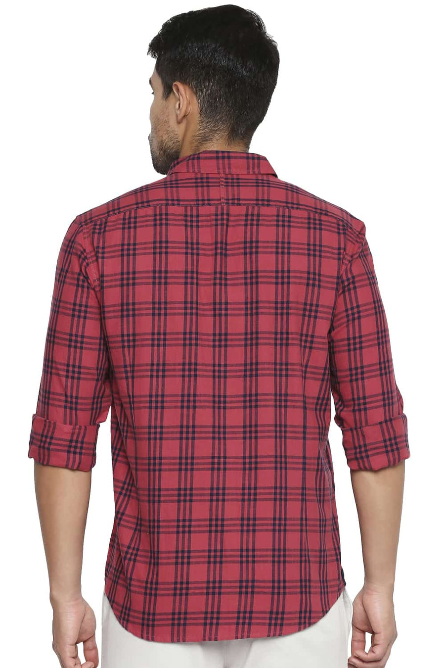 BASICS SLIM FIT CRANBERRY RED CHECKS SHIRT
