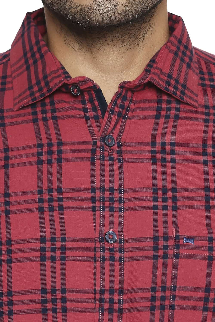 BASICS SLIM FIT CRANBERRY RED CHECKS SHIRT