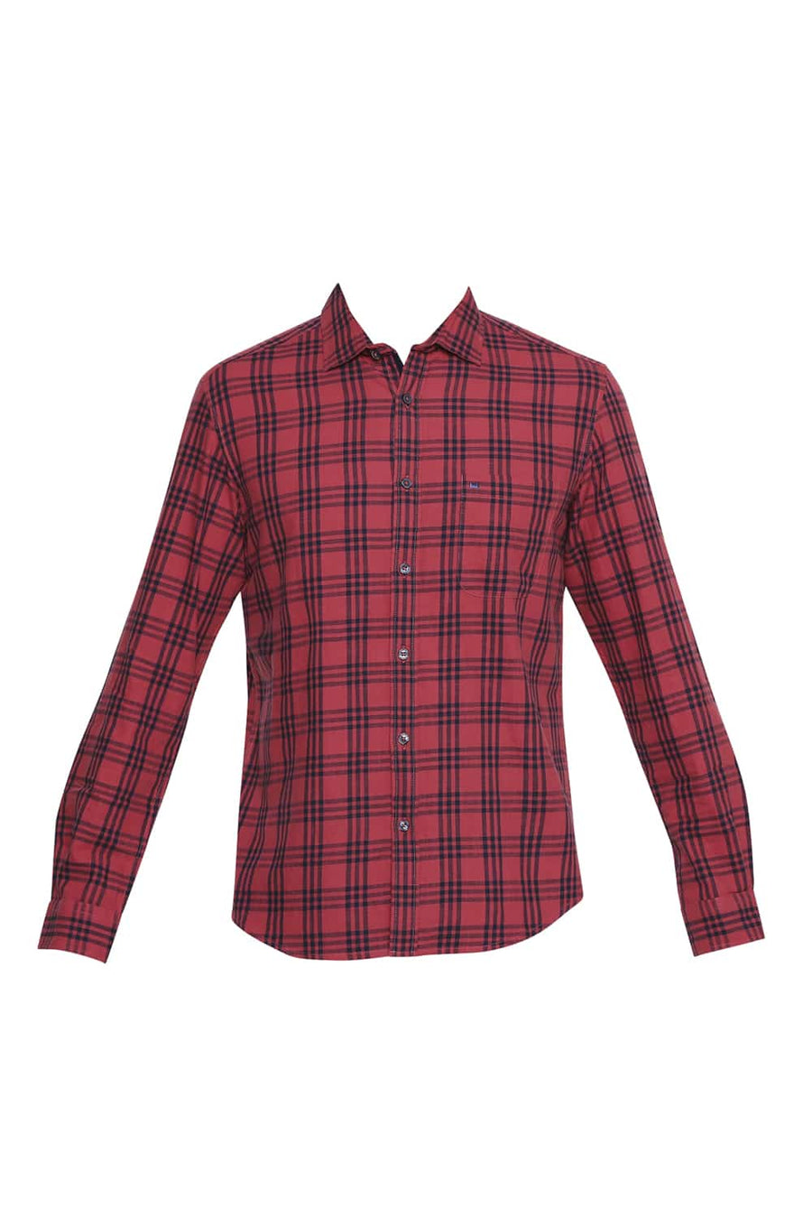 BASICS SLIM FIT CRANBERRY RED CHECKS SHIRT