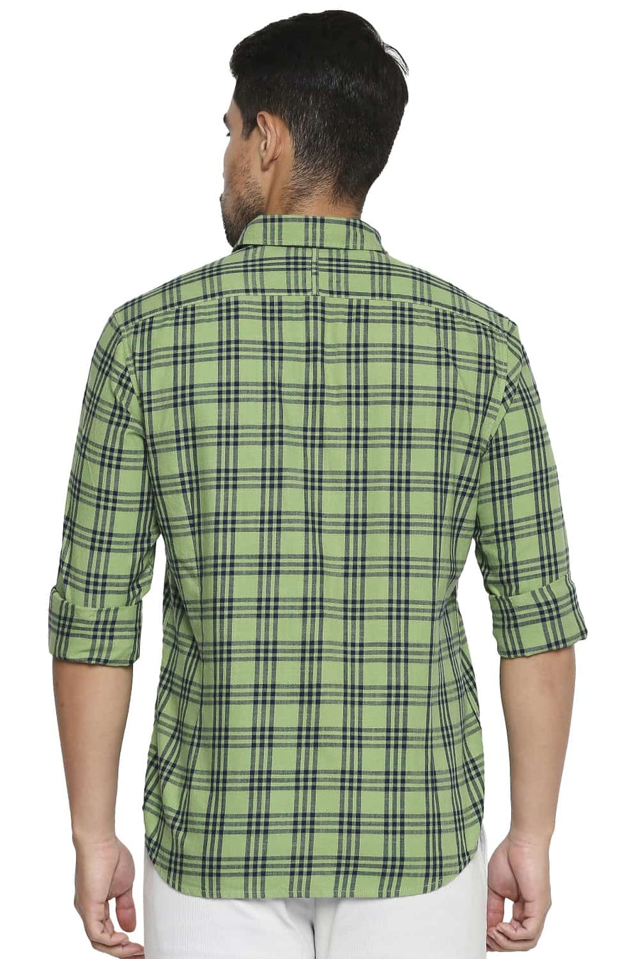 BASICS SLIM FIT FOREST GREEN CHECKS SHIRT