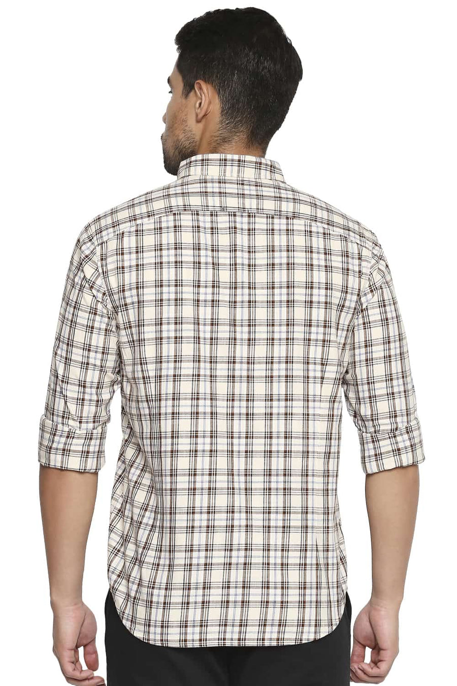 BASICS SLIM FIT BROWN SUGAR CHECKS SHIRT