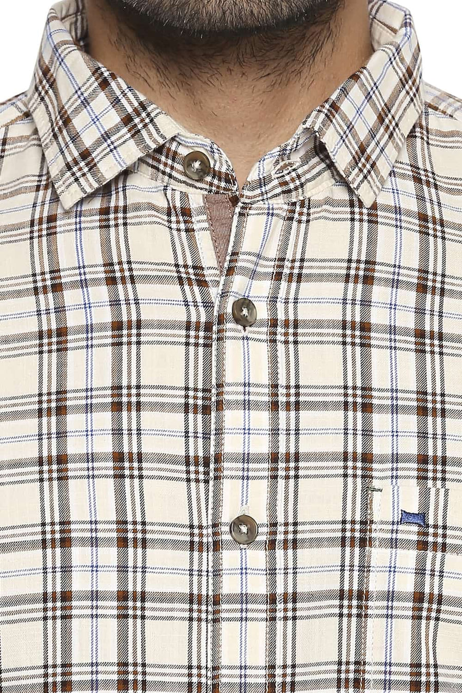 BASICS SLIM FIT BROWN SUGAR CHECKS SHIRT