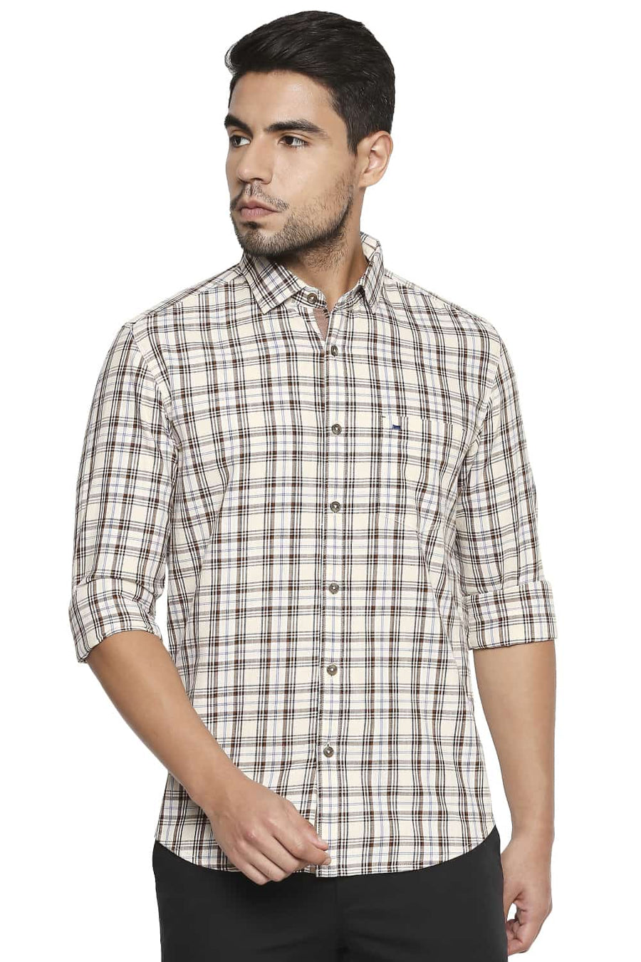 BASICS SLIM FIT BROWN SUGAR CHECKS SHIRT