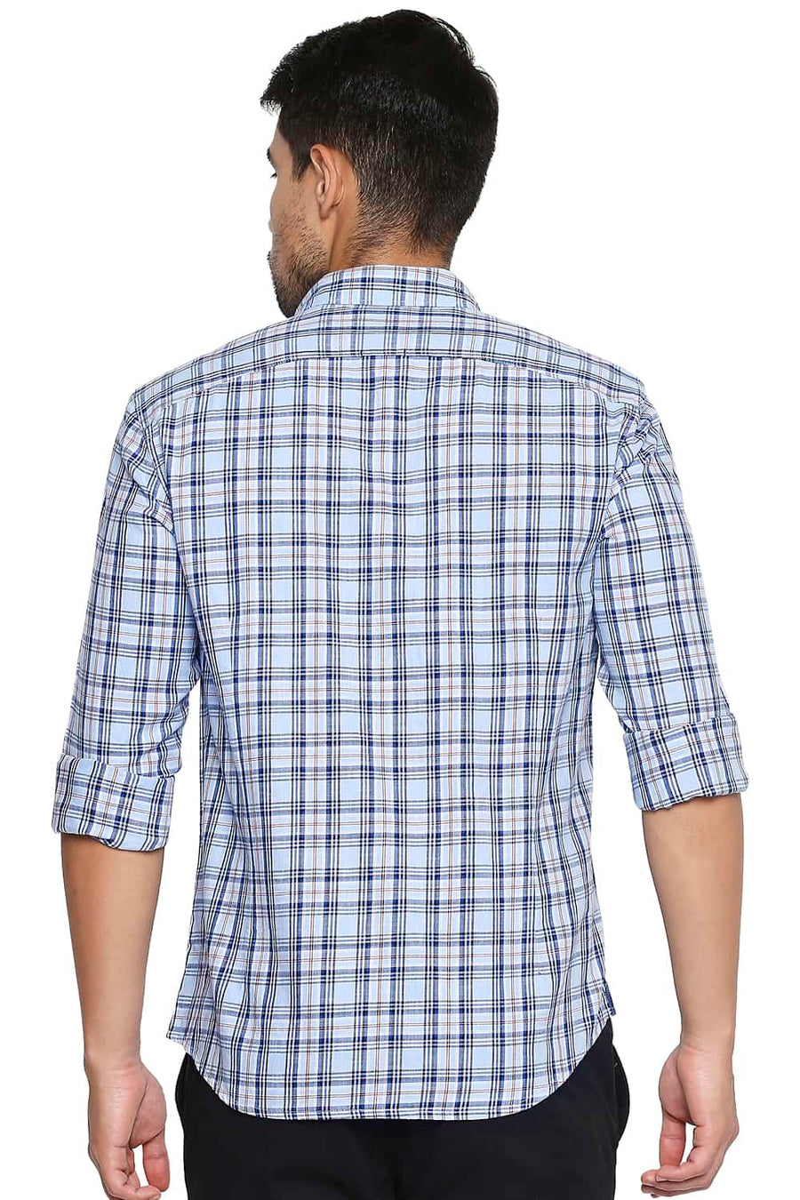 BASICS SLIM FIT AIRY BLUE CHECKS SHIRT
