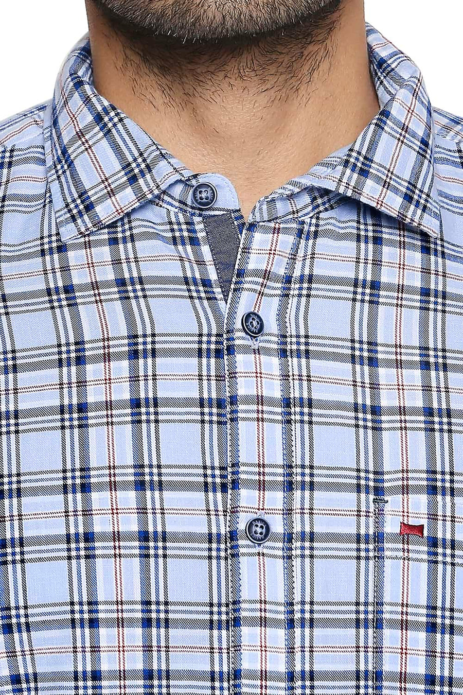 BASICS SLIM FIT AIRY BLUE CHECKS SHIRT