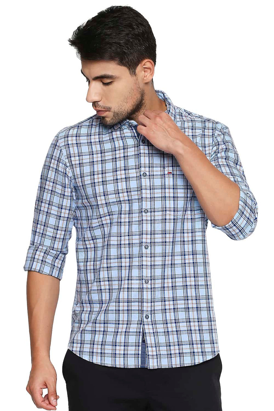 BASICS SLIM FIT AIRY BLUE CHECKS SHIRT