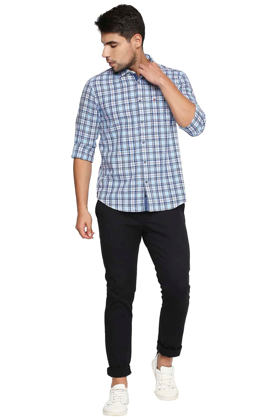 BASICS SLIM FIT AIRY BLUE CHECKS SHIRT