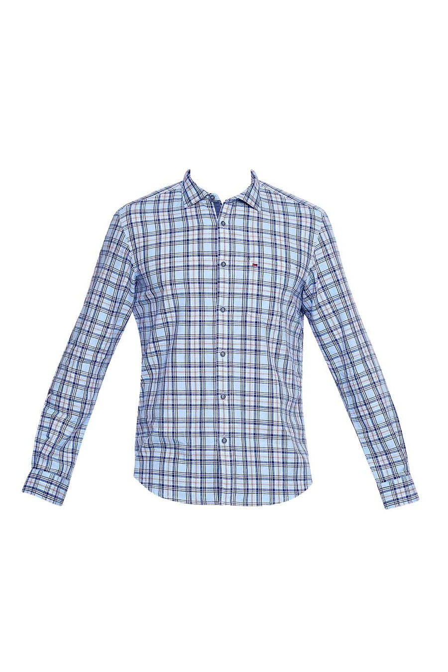BASICS SLIM FIT AIRY BLUE CHECKS SHIRT
