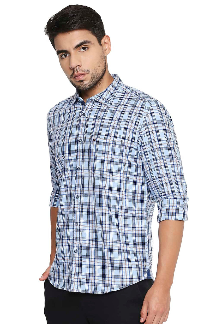 BASICS SLIM FIT AIRY BLUE CHECKS SHIRT