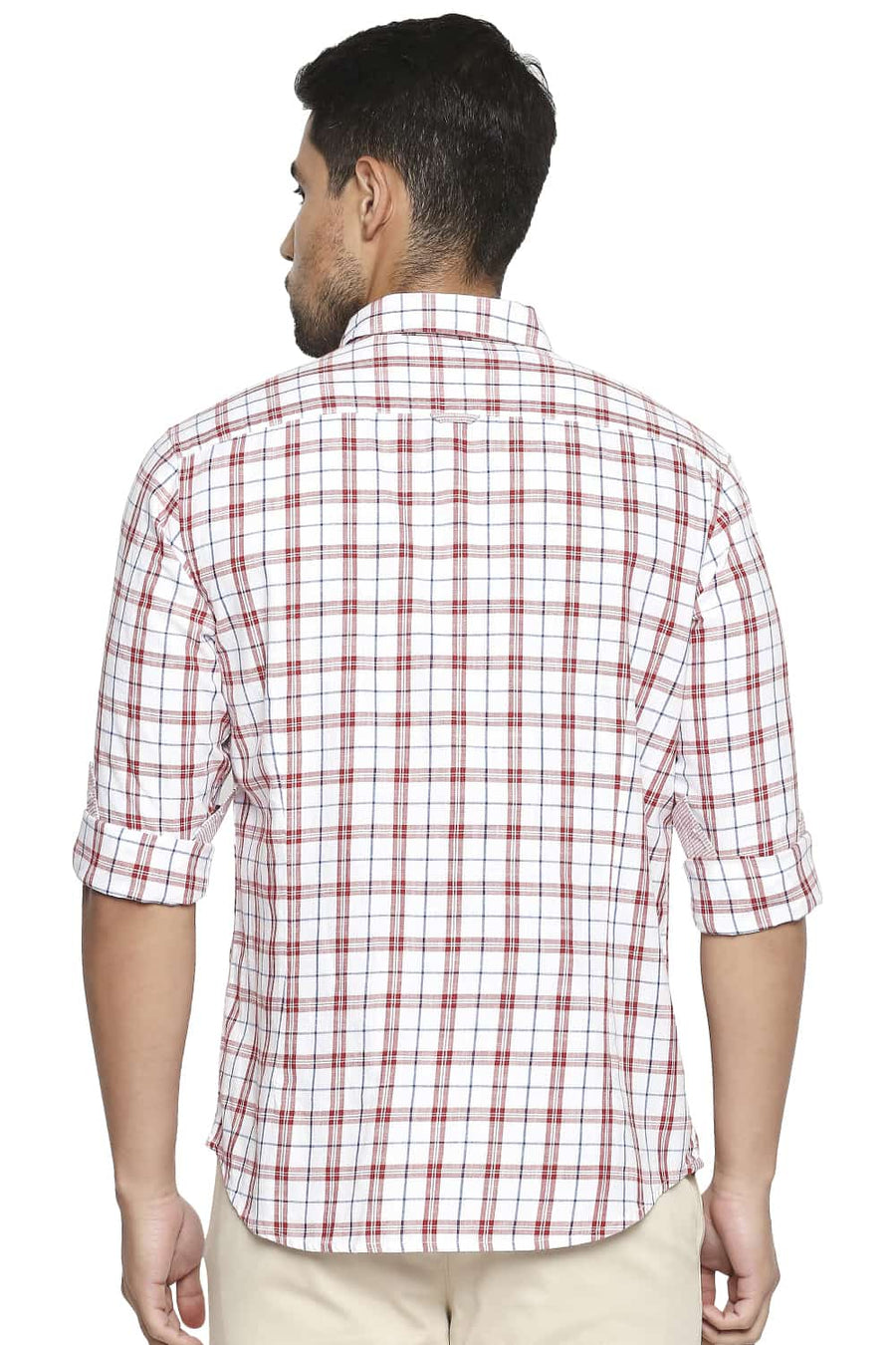BASICS SLIM FIT POMPEIAN RED CHECKS SHIRT