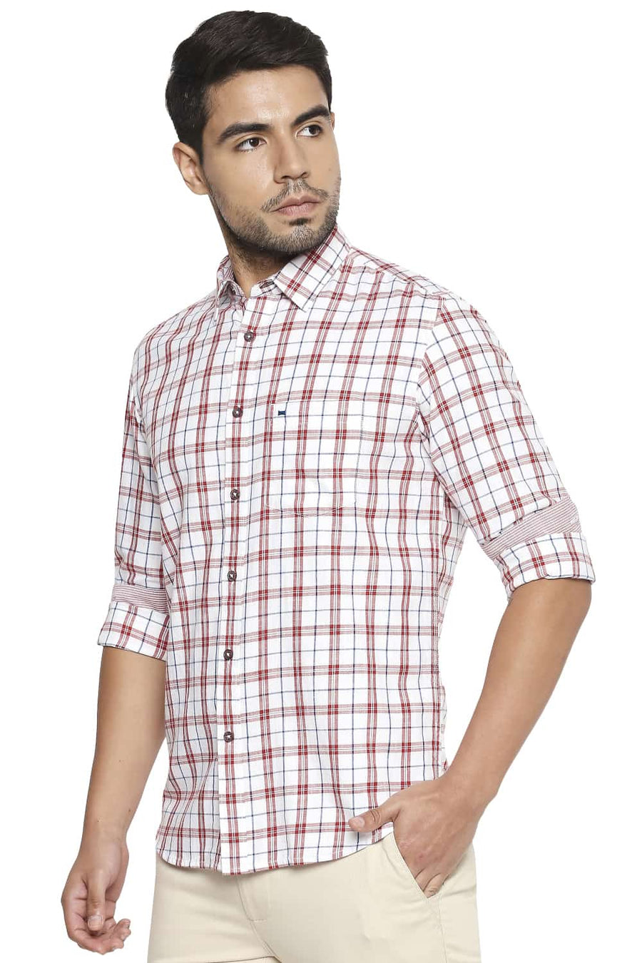BASICS SLIM FIT POMPEIAN RED CHECKS SHIRT
