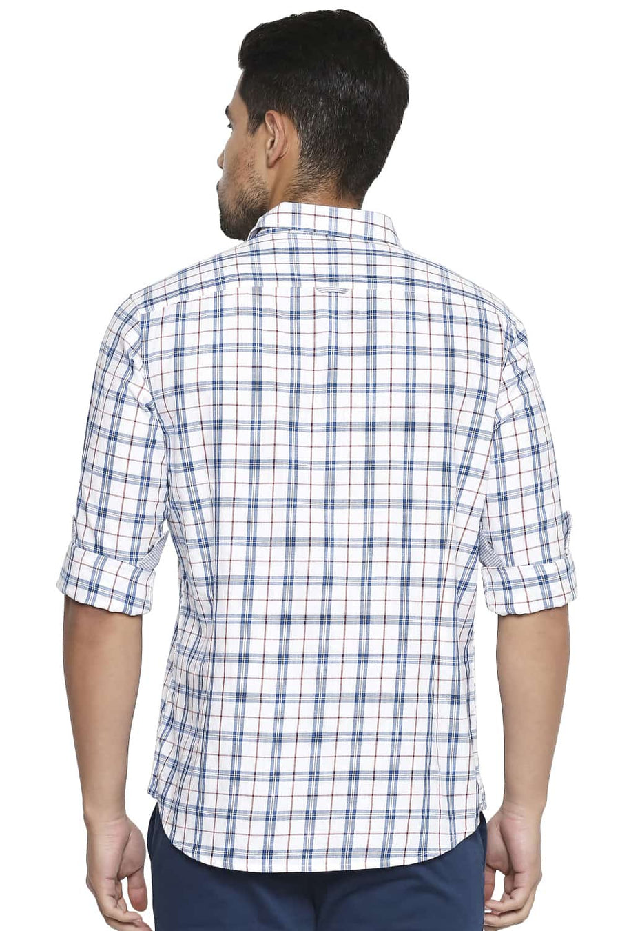 BASICS SLIM FIT BALEINE BLUE CHECKS SHIRT