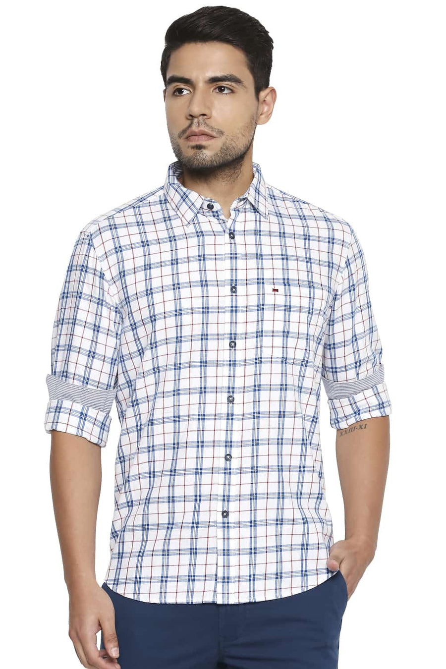 BASICS SLIM FIT BALEINE BLUE CHECKS SHIRT