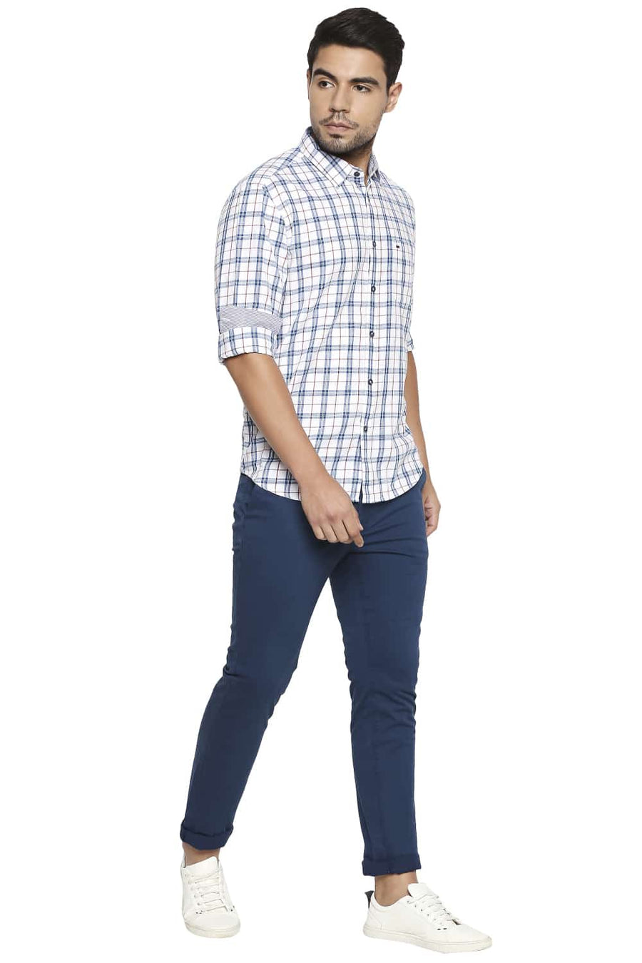 BASICS SLIM FIT BALEINE BLUE CHECKS SHIRT