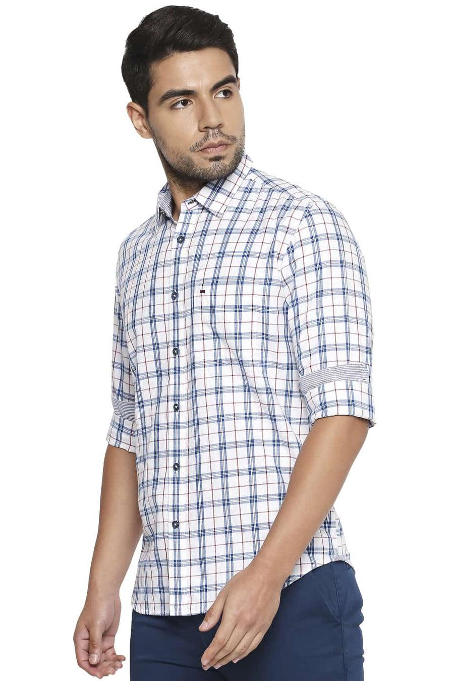 BASICS SLIM FIT BALEINE BLUE CHECKS SHIRT