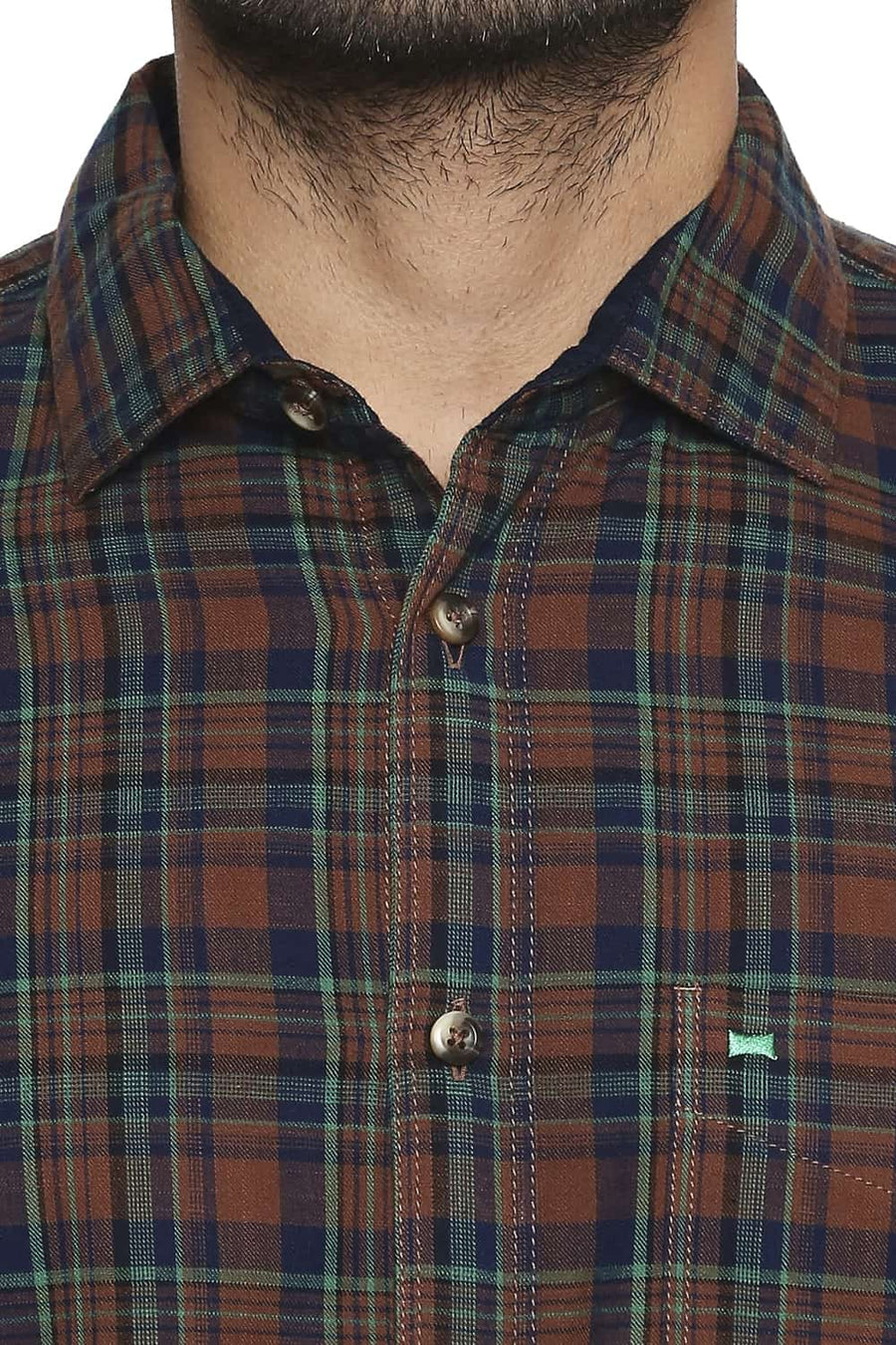 BASICS SLIM FIT CAROB BROWN CHECKS SHIRT
