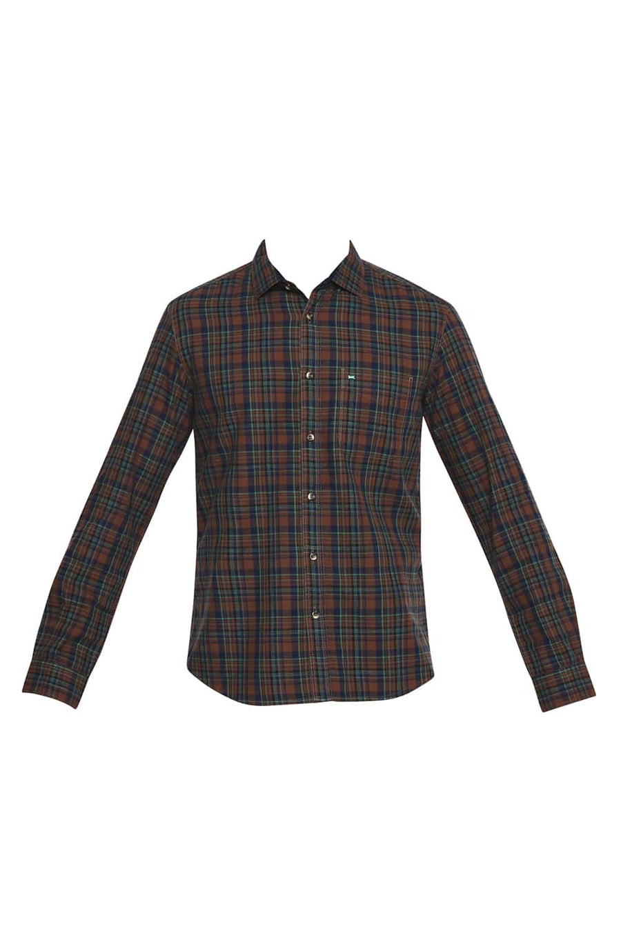 BASICS SLIM FIT CAROB BROWN CHECKS SHIRT