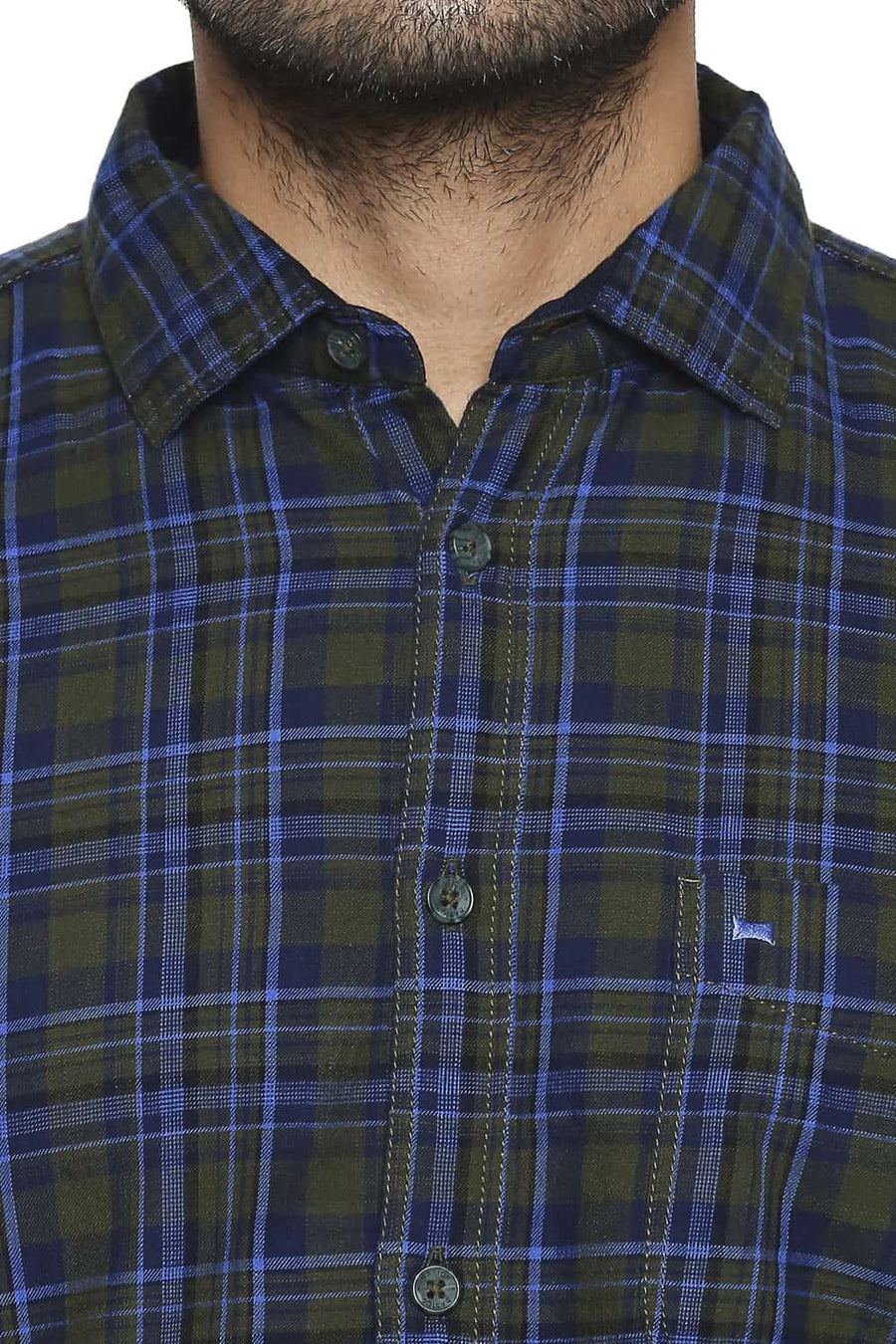 BASICS SLIM FIT GARDEN GREEN CHECKS SHIRT
