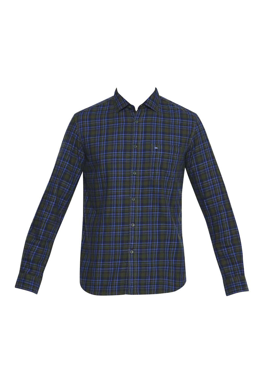 BASICS SLIM FIT GARDEN GREEN CHECKS SHIRT