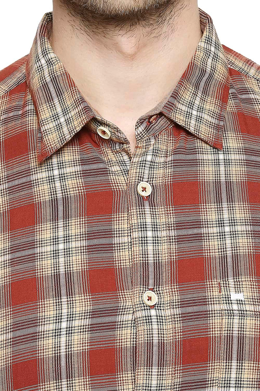 BASICS SLIM FIT CINNABAR BROWN CHECKS SHIRT