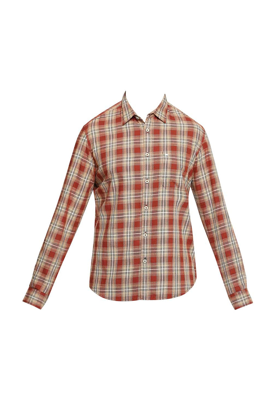 BASICS SLIM FIT CINNABAR BROWN CHECKS SHIRT