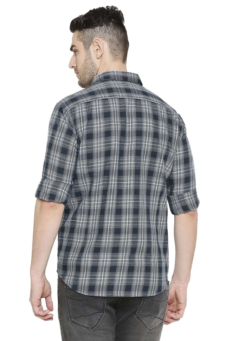 BASICS SLIM FIT BALSAM GREY CHECKS SHIRT